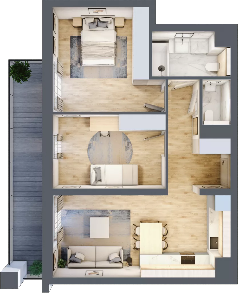 3 pokoje, mieszkanie 64,11 m², piętro 1, oferta nr B2-01-16B, Nowa Francuska I, Katowice, Osiedle Paderewskiego-Muchowiec, Muchowiec, ul. Szybowcowa