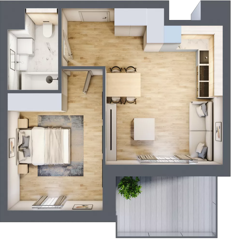 2 pokoje, mieszkanie 43,43 m², piętro 3, oferta nr B2-03-15A, Nowa Francuska I, Katowice, Osiedle Paderewskiego-Muchowiec, Muchowiec, ul. Szybowcowa