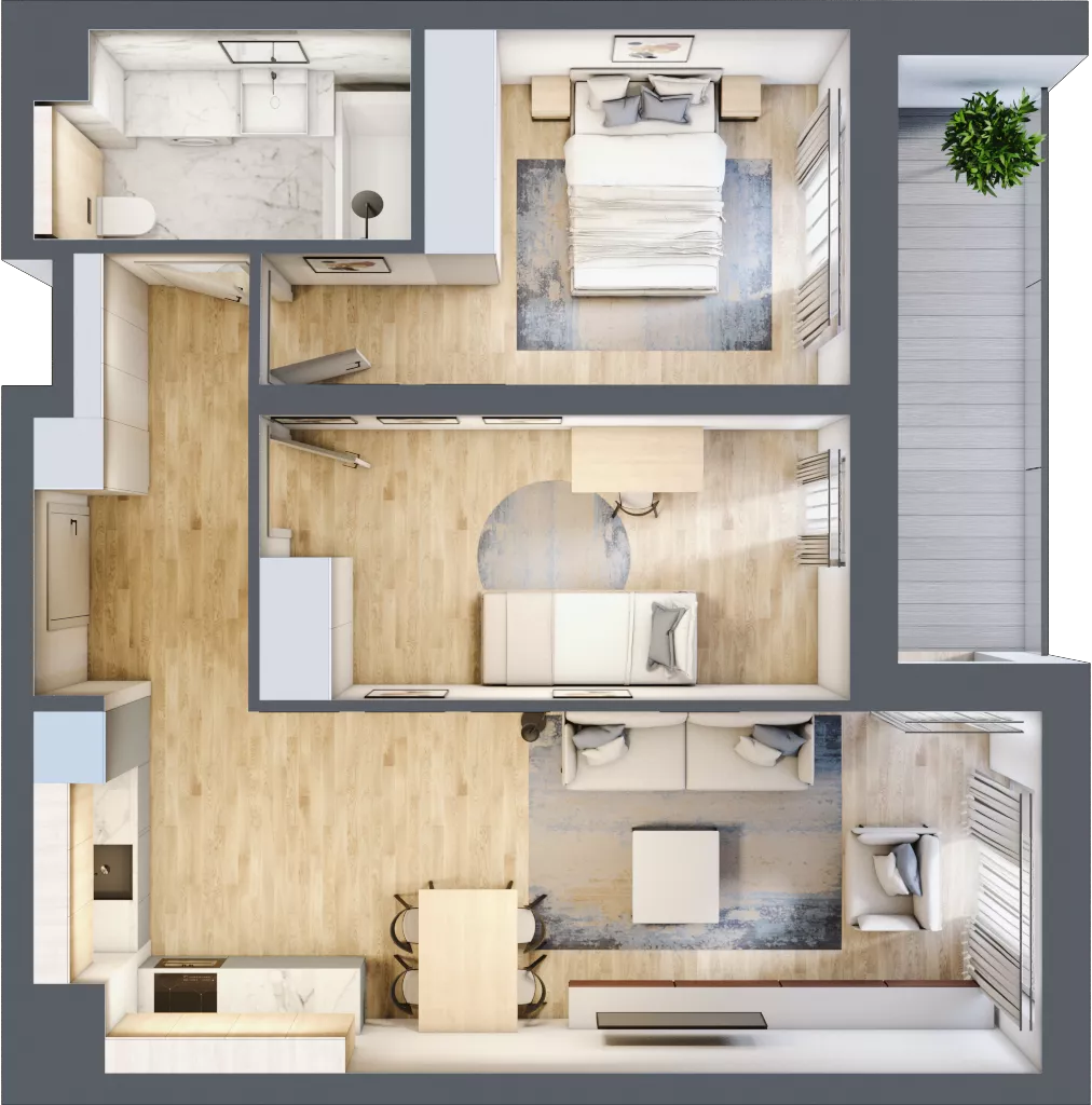 3 pokoje, mieszkanie 61,22 m², piętro 7, oferta nr B2-07-58B, Nowa Francuska I, Katowice, Osiedle Paderewskiego-Muchowiec, Muchowiec, ul. Szybowcowa
