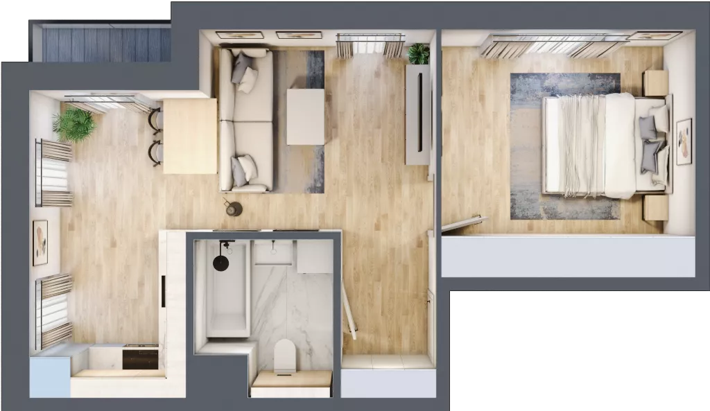 2 pokoje, mieszkanie 43,00 m², piętro 1, oferta nr 6.01.A08, Ogrody Andersa II, Gliwice, Wojska Polskiego, ul. Generała Władysława Andersa