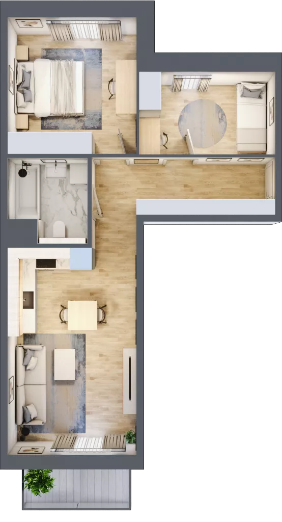 3 pokoje, mieszkanie 55,23 m², piętro 1, oferta nr 6.01.B04, Ogrody Andersa II, Gliwice, Wojska Polskiego, ul. Generała Władysława Andersa