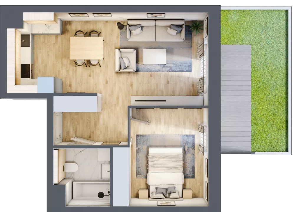 2 pokoje, mieszkanie 44,97 m², parter, oferta nr 7.00.A01, Ogrody Andersa II, Gliwice, Wojska Polskiego, ul. Generała Władysława Andersa