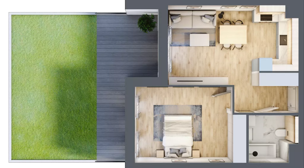 2 pokoje, mieszkanie 46,71 m², parter, oferta nr 7.00.A02, Ogrody Andersa II, Gliwice, Wojska Polskiego, ul. Generała Władysława Andersa