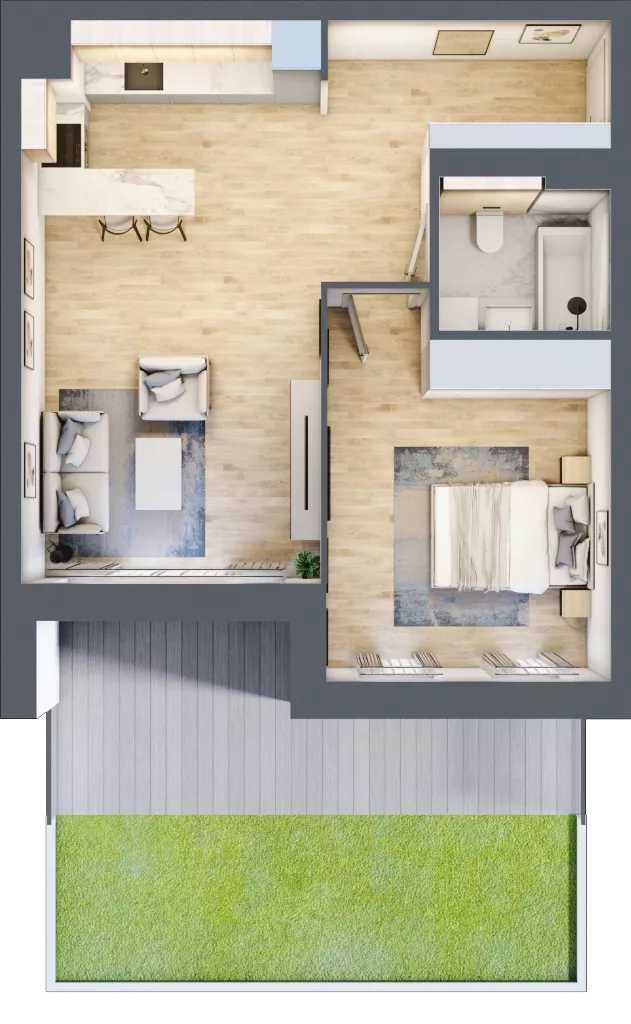 2 pokoje, mieszkanie 52,12 m², parter, oferta nr 7.00.C02, Ogrody Andersa II, Gliwice, Wojska Polskiego, ul. Generała Władysława Andersa