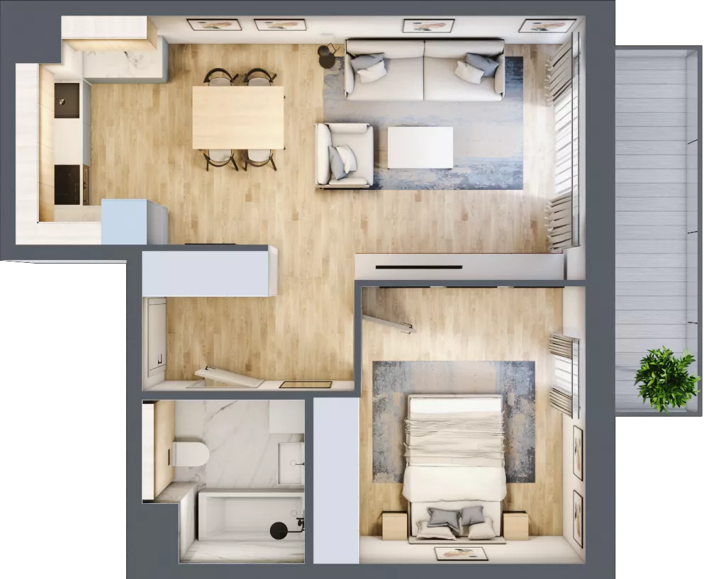 2 pokoje, mieszkanie 45,69 m², piętro 1, oferta nr 7.01.A06, Ogrody Andersa II, Gliwice, Wojska Polskiego, ul. Generała Władysława Andersa