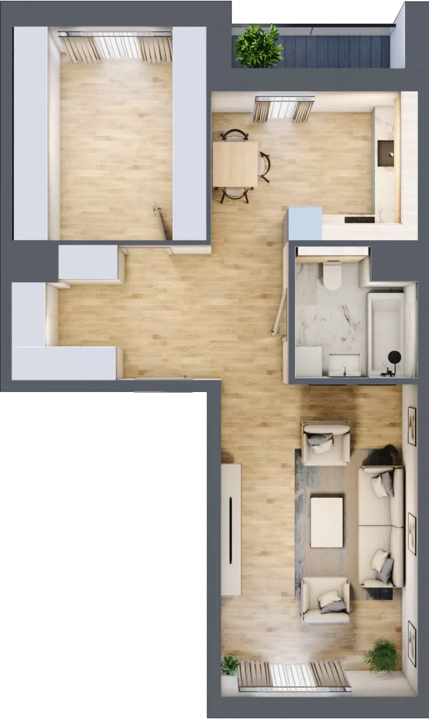 1 pokój, mieszkanie 59,47 m², piętro 1, oferta nr 7.01.B02, Ogrody Andersa II, Gliwice, Wojska Polskiego, ul. Generała Władysława Andersa