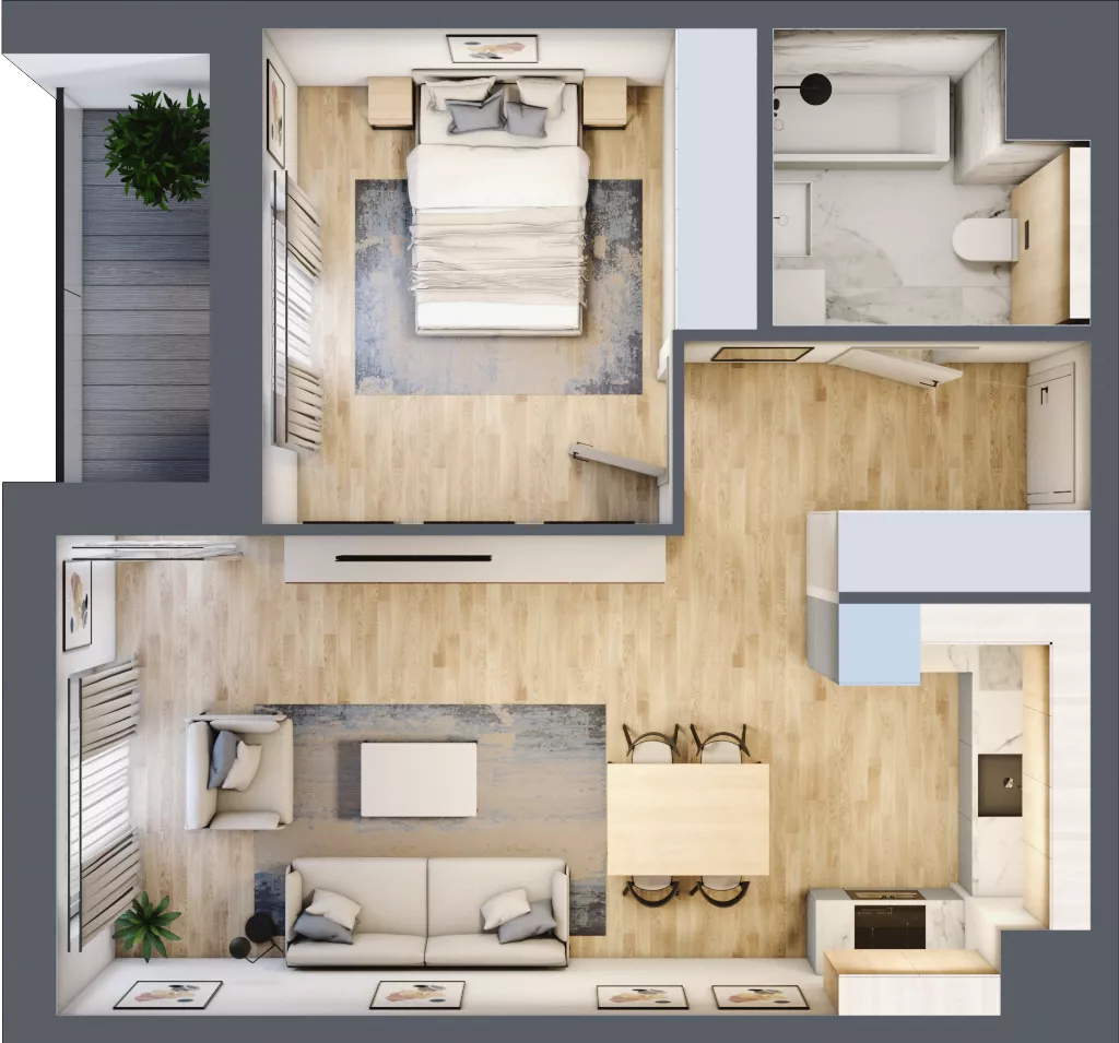 2 pokoje, mieszkanie 47,78 m², piętro 1, oferta nr 7.01.B05, Ogrody Andersa II, Gliwice, Wojska Polskiego, ul. Generała Władysława Andersa