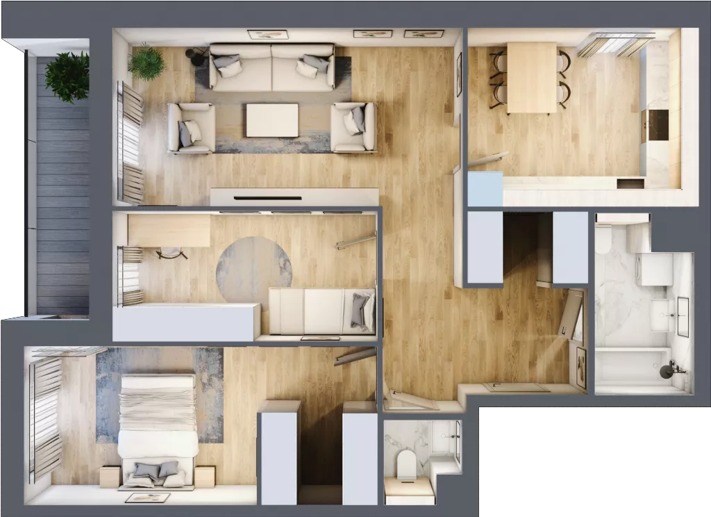 3 pokoje, mieszkanie 76,27 m², piętro 1, oferta nr 7.01.B06, Ogrody Andersa II, Gliwice, Wojska Polskiego, ul. Generała Władysława Andersa