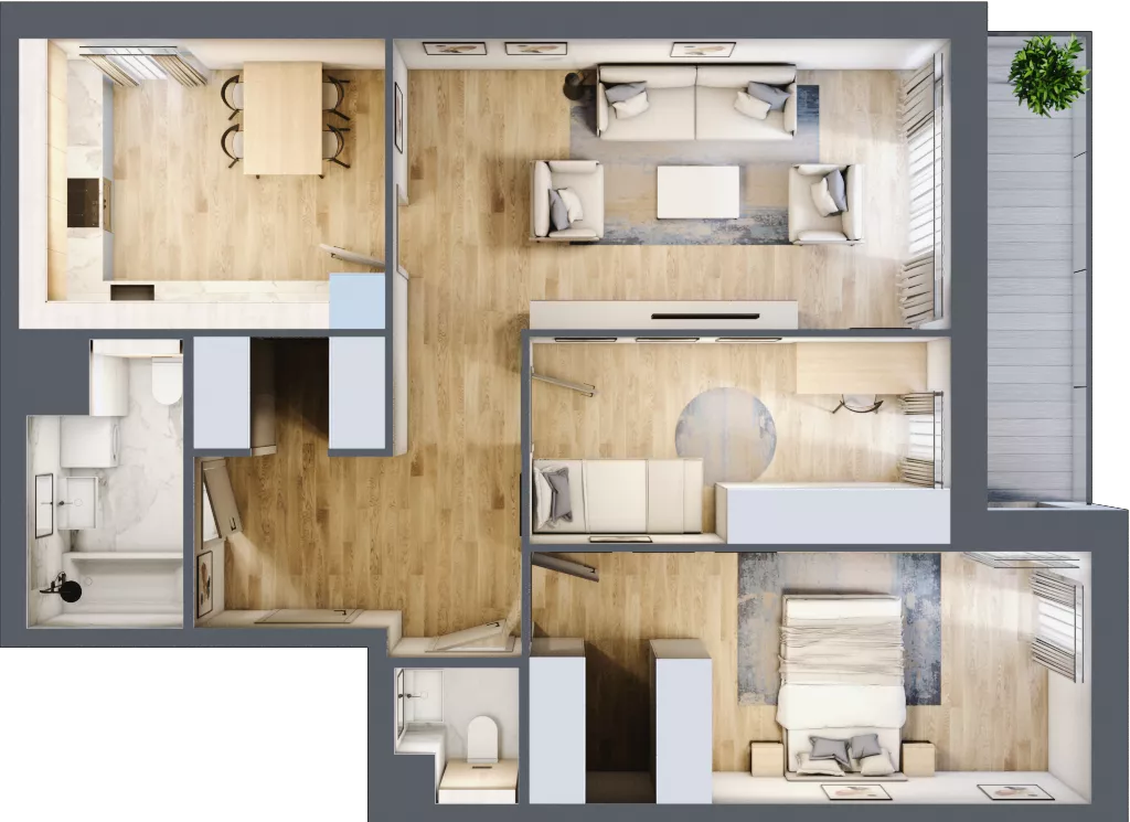 3 pokoje, mieszkanie 76,56 m², piętro 1, oferta nr 7.01.D06, Ogrody Andersa II, Gliwice, Wojska Polskiego, ul. Generała Władysława Andersa