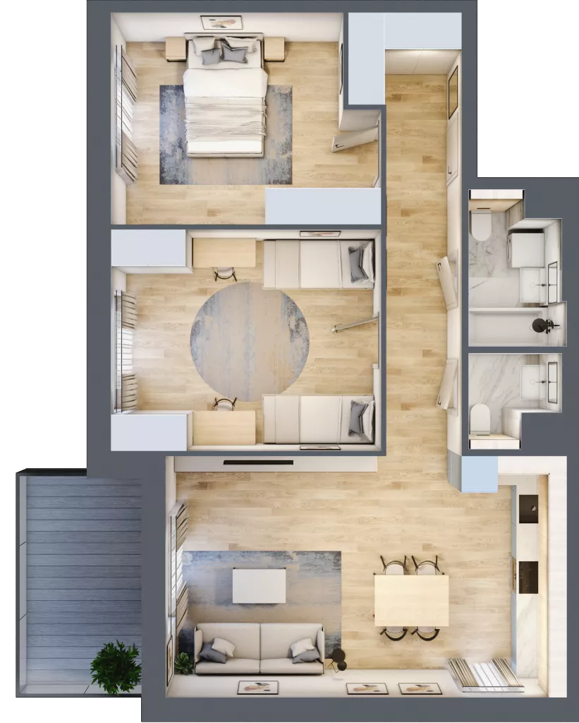 3 pokoje, mieszkanie 73,59 m², piętro 1, oferta nr 7.01.D09, Ogrody Andersa II, Gliwice, Wojska Polskiego, ul. Generała Władysława Andersa