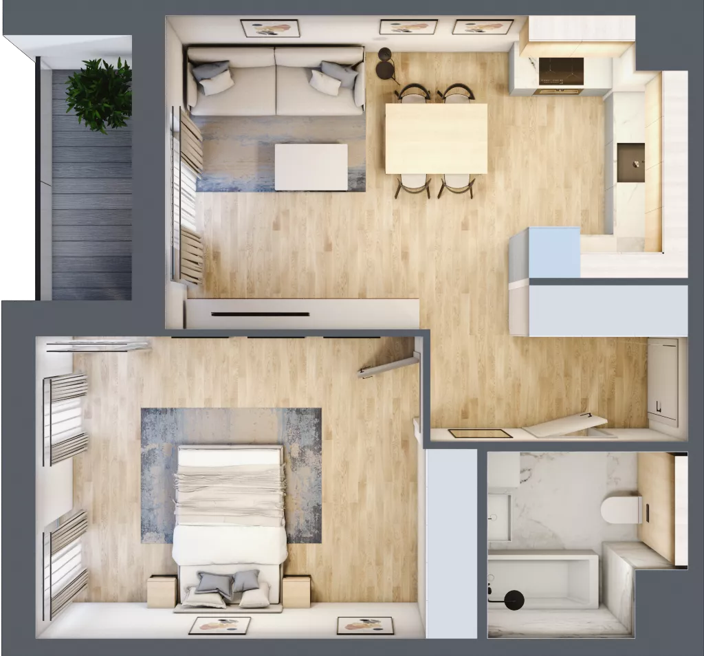 2 pokoje, mieszkanie 47,86 m², piętro 2, oferta nr 7.02.A12, Ogrody Andersa II, Gliwice, Wojska Polskiego, ul. Generała Władysława Andersa