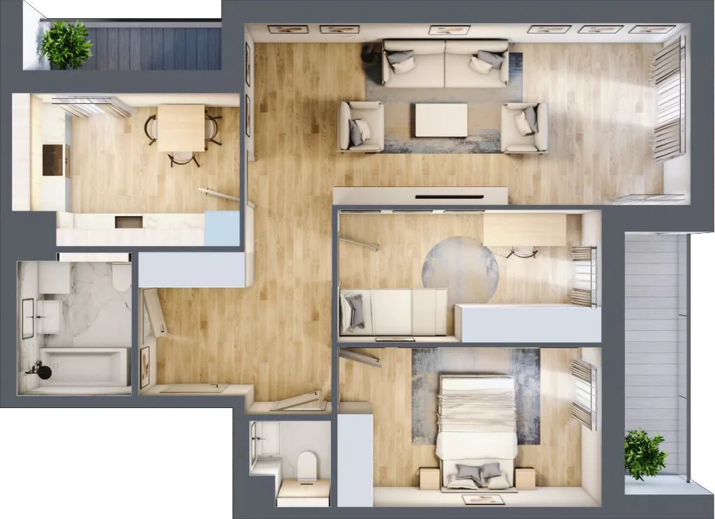 3 pokoje, mieszkanie 72,84 m², piętro 2, oferta nr 7.02.D12, Ogrody Andersa II, Gliwice, Wojska Polskiego, ul. Generała Władysława Andersa