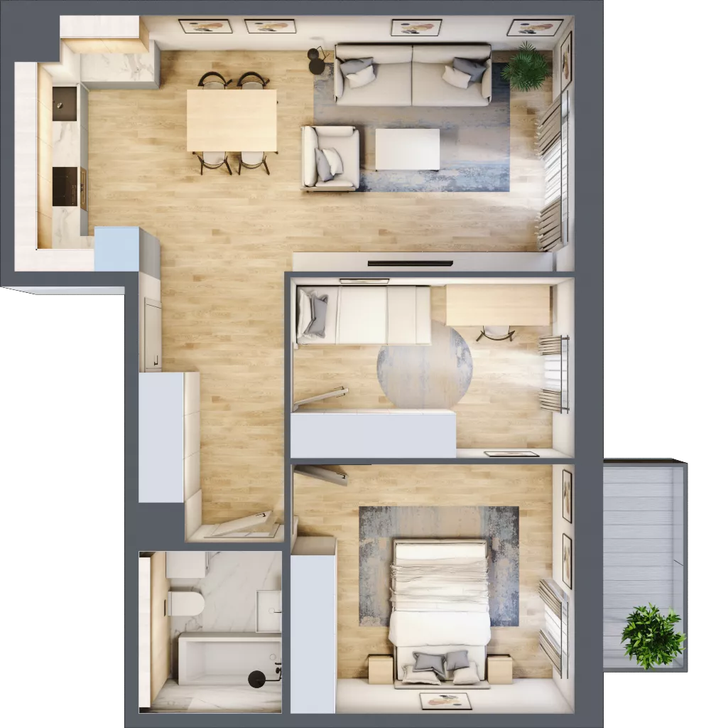 3 pokoje, mieszkanie 58,90 m², piętro 3, oferta nr 7.03.A16, Ogrody Andersa II, Gliwice, Wojska Polskiego, ul. Generała Władysława Andersa