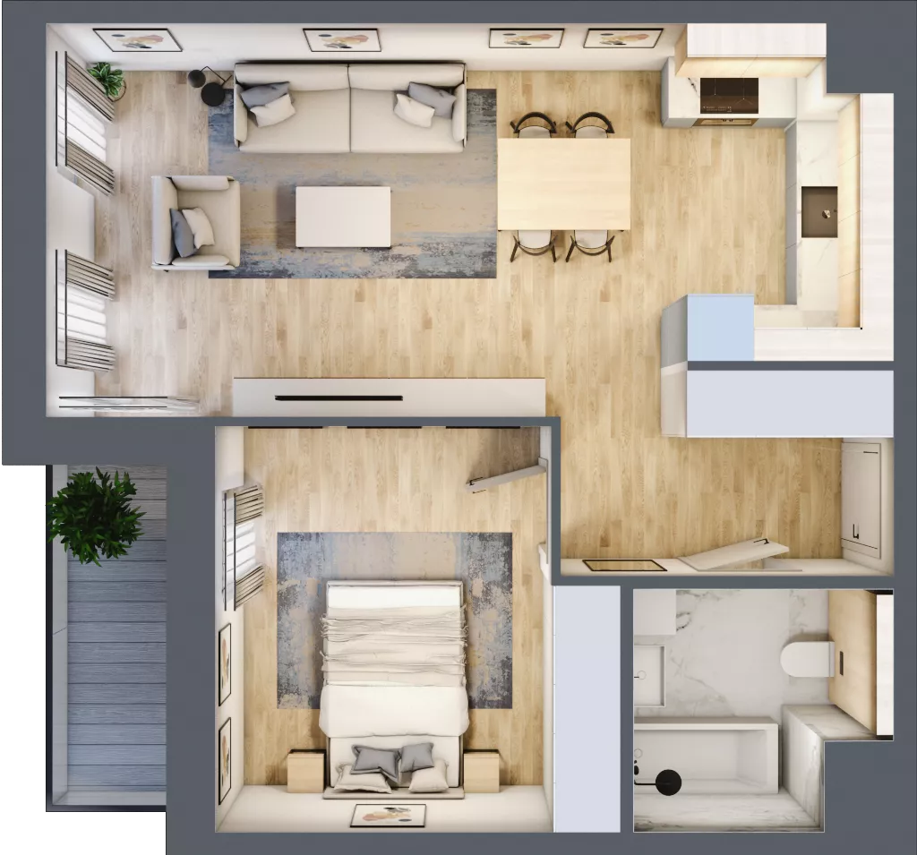 2 pokoje, mieszkanie 47,82 m², piętro 3, oferta nr 7.03.A17, Ogrody Andersa II, Gliwice, Wojska Polskiego, ul. Generała Władysława Andersa