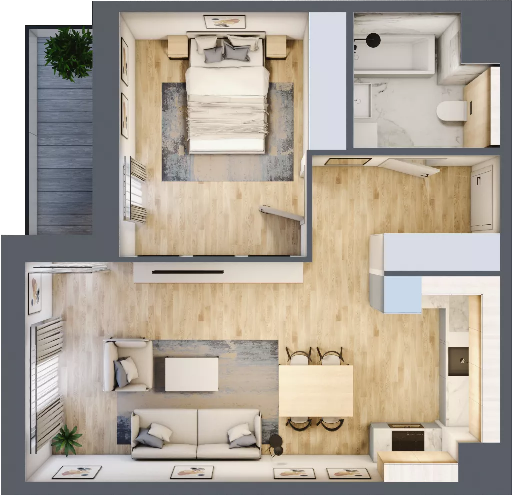2 pokoje, mieszkanie 49,53 m², piętro 3, oferta nr 7.03.A18, Ogrody Andersa II, Gliwice, Wojska Polskiego, ul. Generała Władysława Andersa