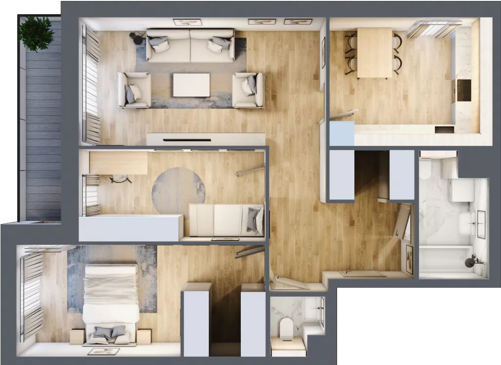 3 pokoje, mieszkanie 76,91 m², piętro 3, oferta nr 7.03.B16, Ogrody Andersa II, Gliwice, Wojska Polskiego, ul. Generała Władysława Andersa
