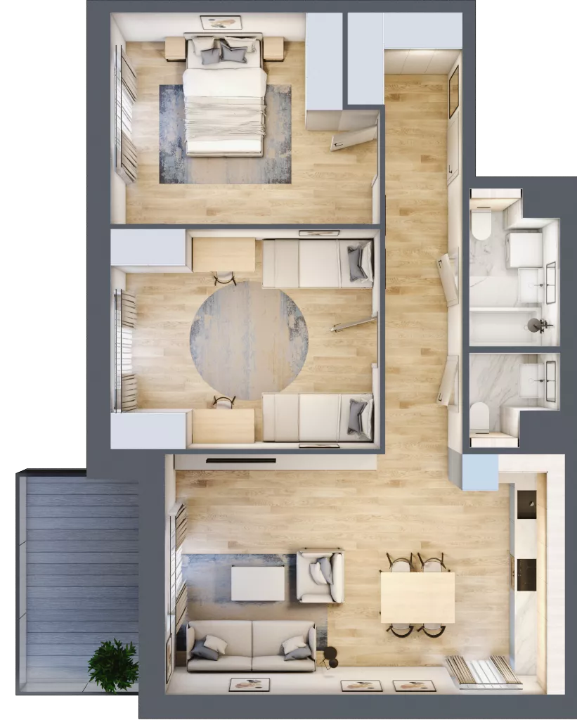 3 pokoje, mieszkanie 73,70 m², piętro 3, oferta nr 7.03.D21, Ogrody Andersa II, Gliwice, Wojska Polskiego, ul. Generała Władysława Andersa