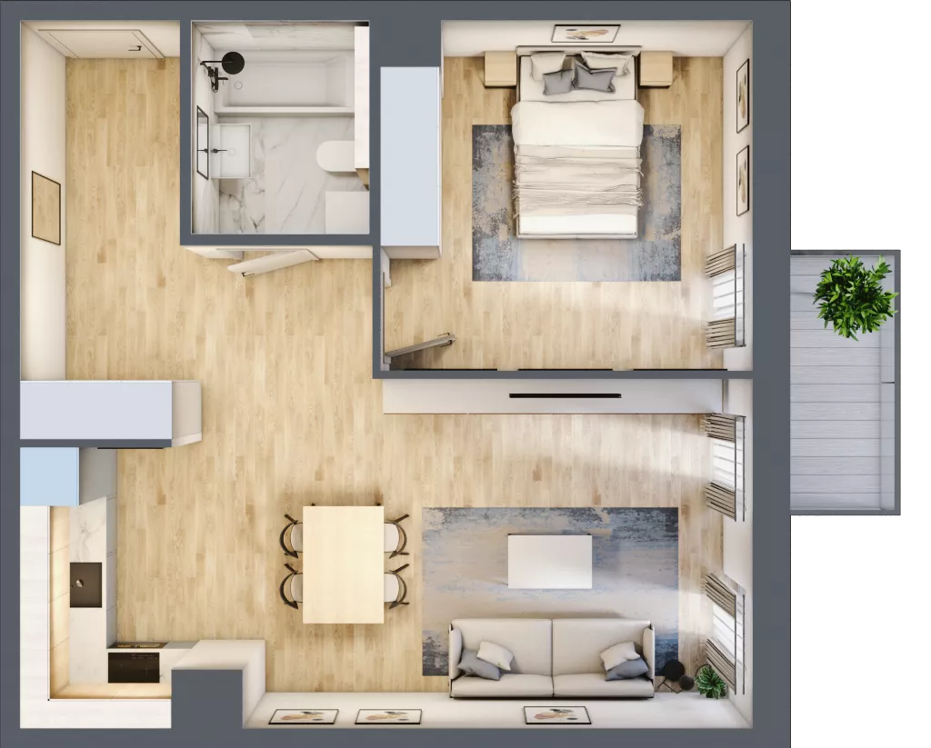 2 pokoje, mieszkanie 53,22 m², piętro 4, oferta nr 7.04.B18, Ogrody Andersa II, Gliwice, Wojska Polskiego, ul. Generała Władysława Andersa