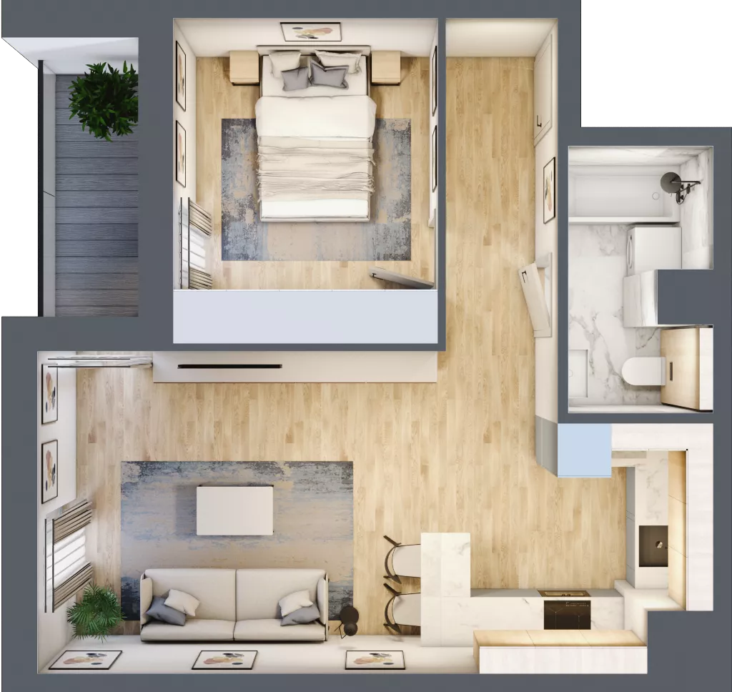 2 pokoje, mieszkanie 45,08 m², piętro 4, oferta nr 7.04.D27, Ogrody Andersa II, Gliwice, Wojska Polskiego, ul. Generała Władysława Andersa