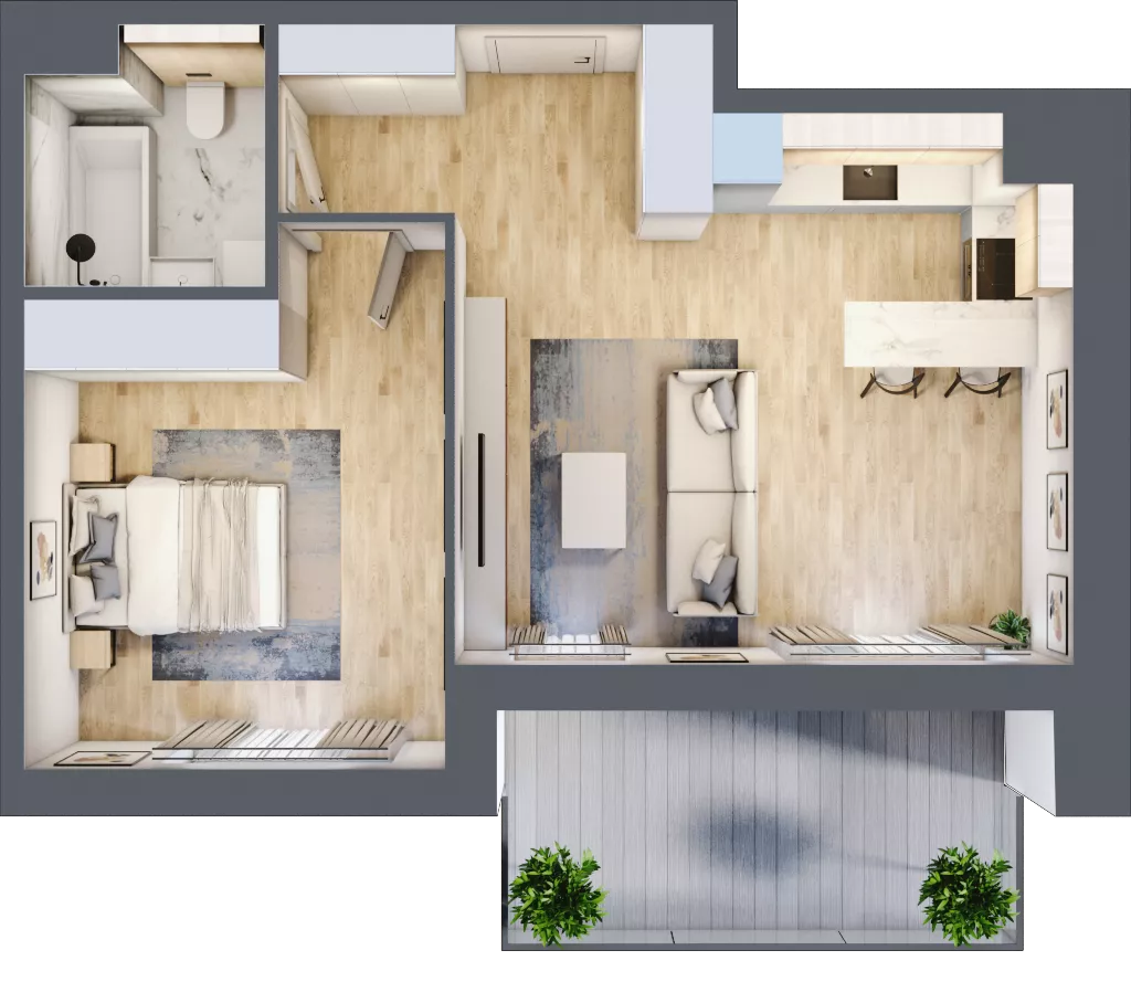 2 pokoje, mieszkanie 48,94 m², piętro 1, oferta nr 8.01.B03, Ogrody Andersa II, Gliwice, Wojska Polskiego, ul. Generała Władysława Andersa