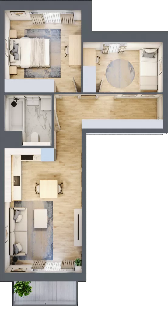 3 pokoje, mieszkanie 55,57 m², piętro 1, oferta nr 8.01.B04, Ogrody Andersa II, Gliwice, Wojska Polskiego, ul. Generała Władysława Andersa