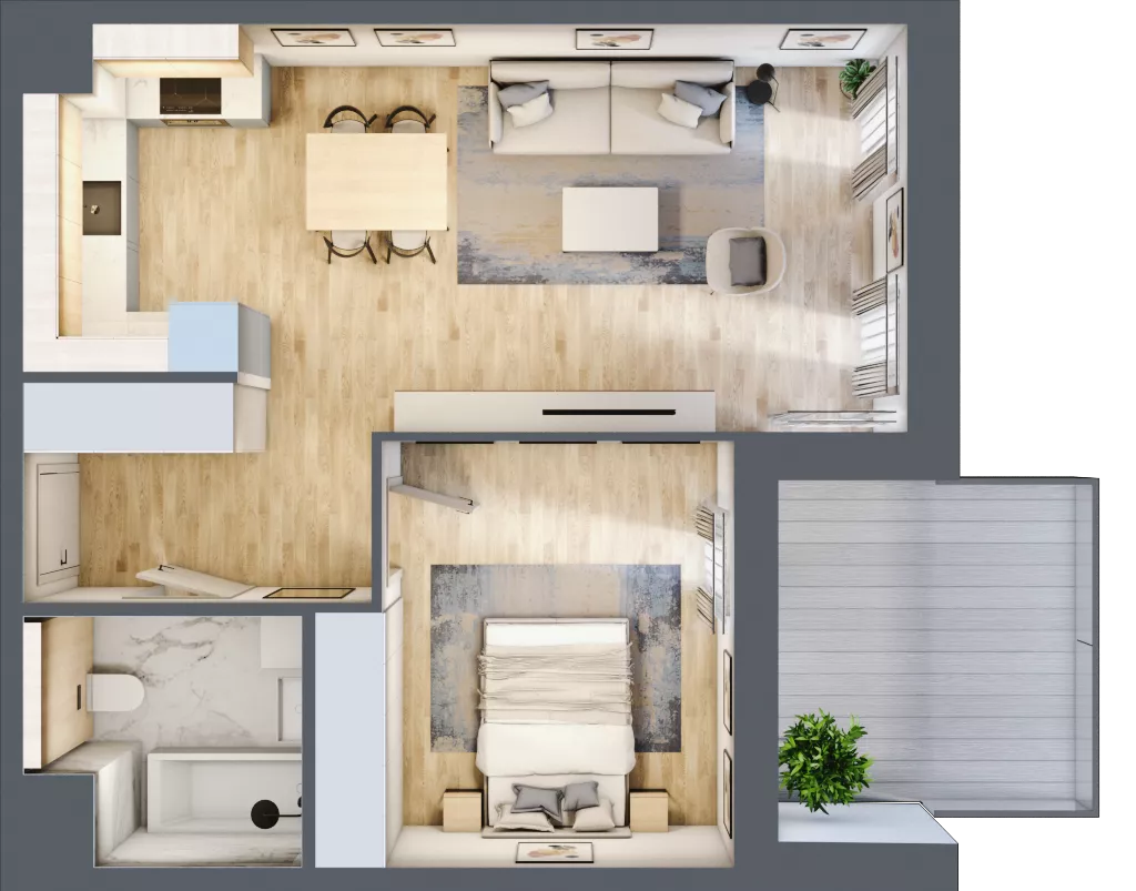 2 pokoje, mieszkanie 47,84 m², piętro 1, oferta nr 8.01.C09, Ogrody Andersa II, Gliwice, Wojska Polskiego, ul. Generała Władysława Andersa