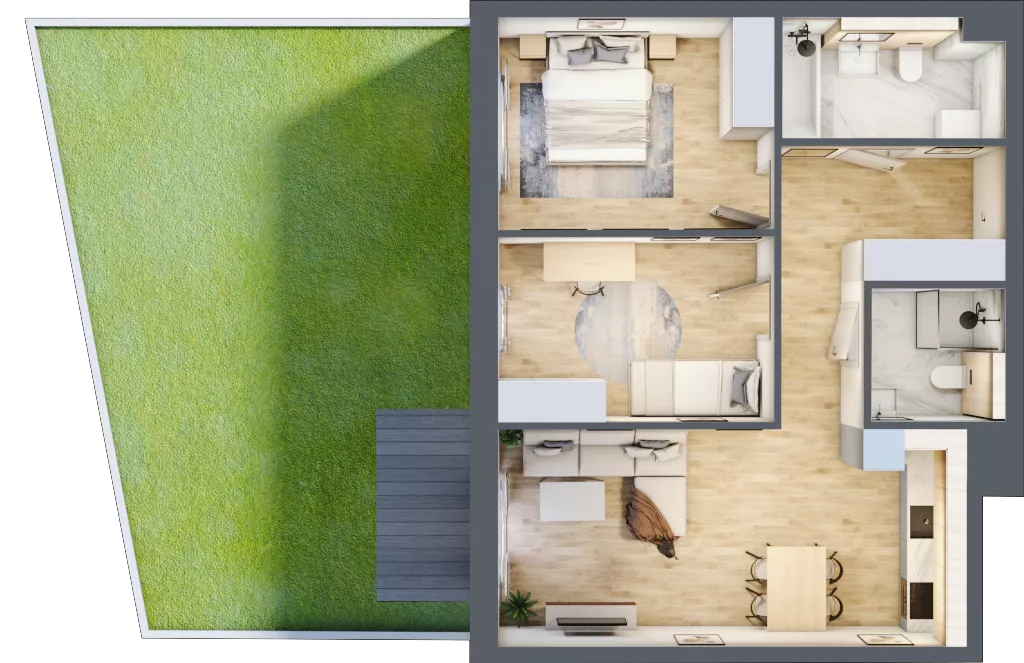 3 pokoje, mieszkanie 62,65 m², parter, oferta nr 2.A.0.3, ATAL Apollina II, Kowale, ul. Apollina