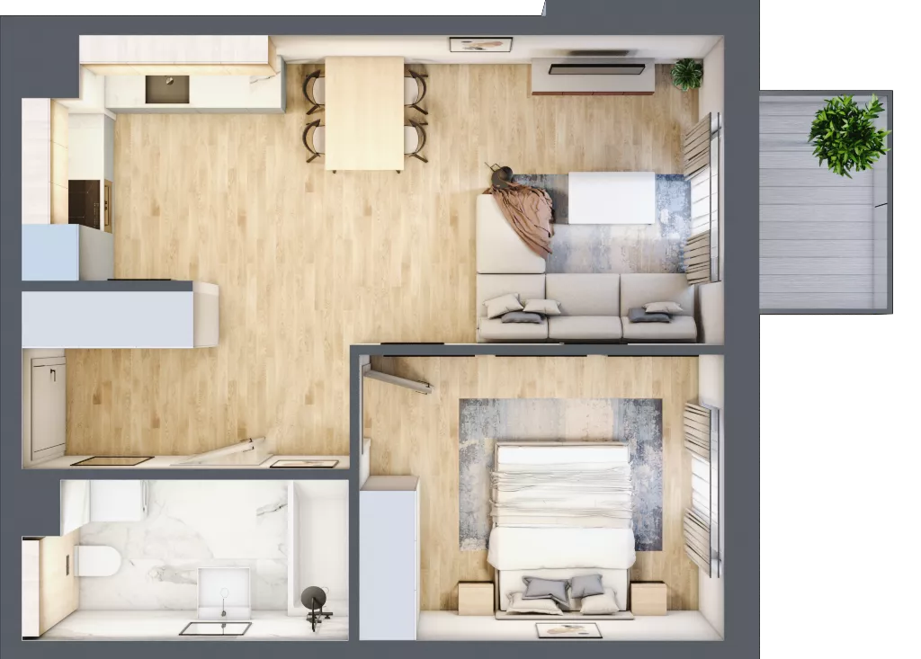 2 pokoje, mieszkanie 45,98 m², piętro 1, oferta nr 2.B.1.9, ATAL Apollina II, Kowale, ul. Apollina
