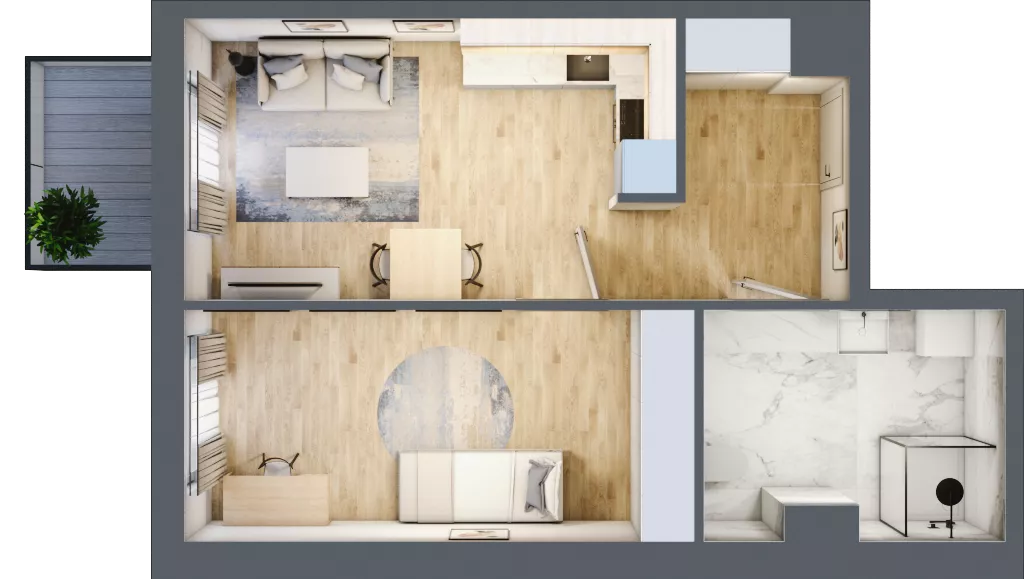 2 pokoje, mieszkanie 46,16 m², piętro 1, oferta nr 2.B.1.11, ATAL Apollina II, Kowale, ul. Apollina
