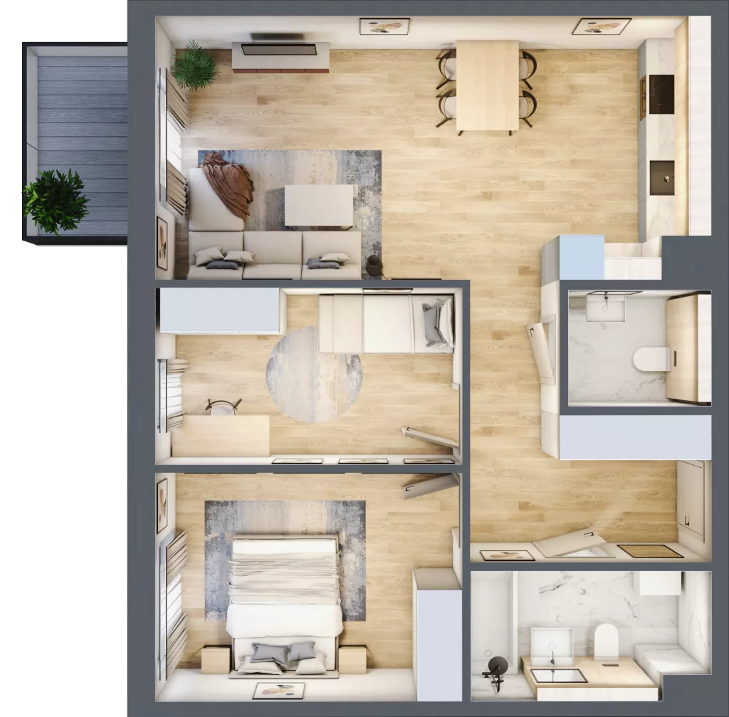 3 pokoje, mieszkanie 65,60 m², piętro 1, oferta nr 2.B.1.14, ATAL Apollina II, Kowale, ul. Apollina