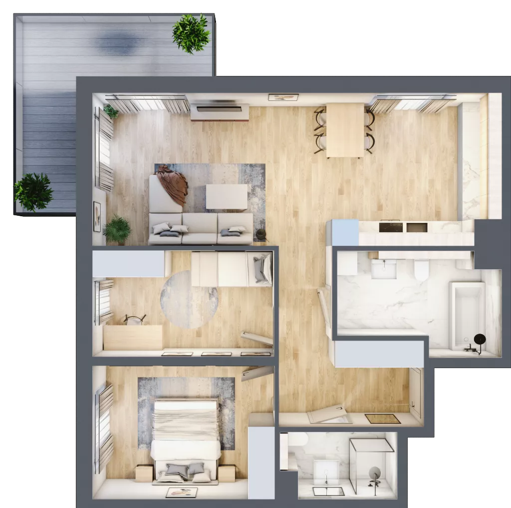3 pokoje, mieszkanie 73,49 m², piętro 1, oferta nr 2.B.1.15, ATAL Apollina II, Kowale, ul. Apollina