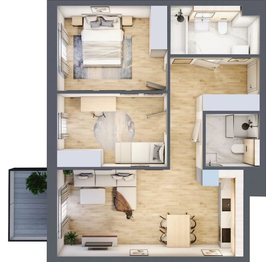 3 pokoje, mieszkanie 64,05 m², piętro 2, oferta nr 2.A.2.12, ATAL Apollina II, Kowale, ul. Apollina