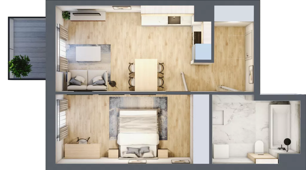 2 pokoje, mieszkanie 46,61 m², piętro 2, oferta nr 2.B.2.21, ATAL Apollina II, Kowale, ul. Apollina