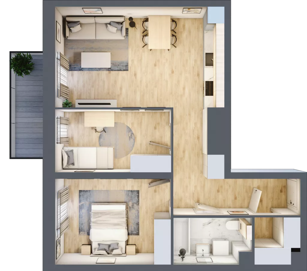 3 pokoje, mieszkanie 60,83 m², piętro 2, oferta nr B6-K1-2-7, ATAL Strachowicka II, Wrocław, Żerniki, Fabryczna, ul. Strachowicka