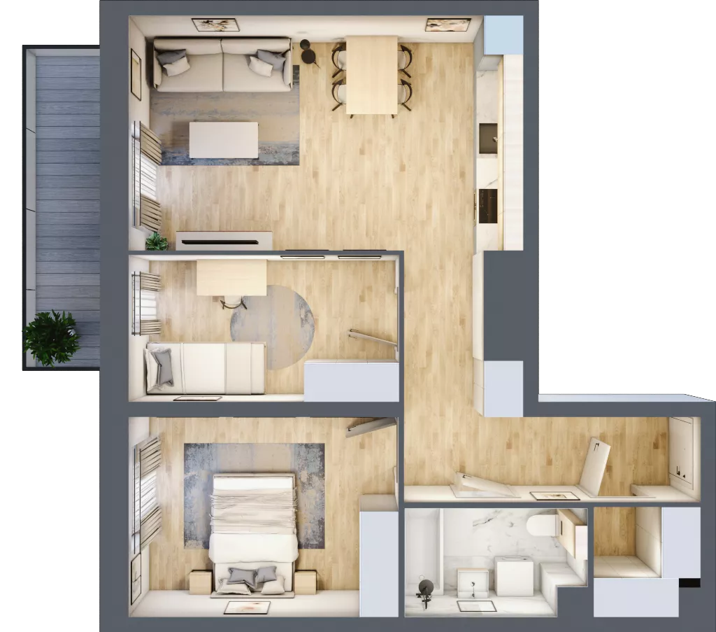 3 pokoje, mieszkanie 60,83 m², piętro 1, oferta nr B6-K1-1-7, ATAL Strachowicka II, Wrocław, Żerniki, Fabryczna, ul. Strachowicka