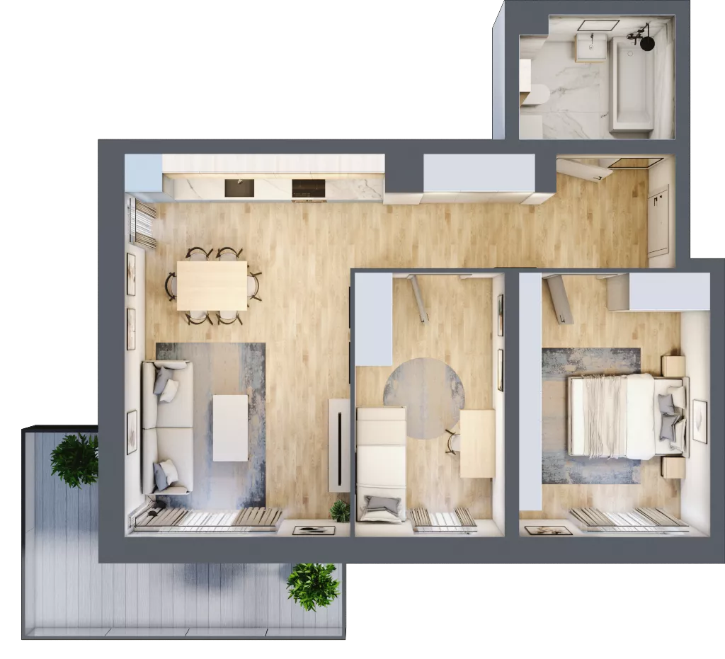 3 pokoje, mieszkanie 58,69 m², piętro 1, oferta nr B7-K1-1-6, ATAL Strachowicka II, Wrocław, Żerniki, Fabryczna, ul. Strachowicka