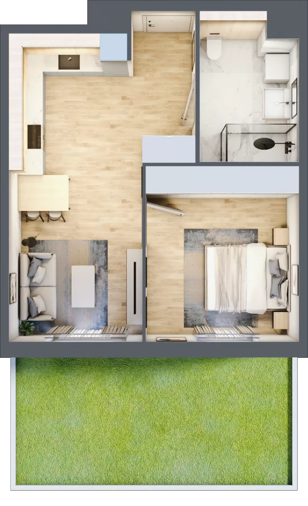 2 pokoje, mieszkanie 44,50 m², parter, oferta nr 1B.04, Akacjowa Wita, Kraków, Prądnik Czerwony, Rakowice, ul. Akacjowa