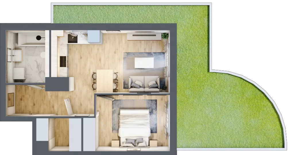 2 pokoje, mieszkanie 44,13 m², parter, oferta nr 1B.01, Akacjowa Wita, Kraków, Prądnik Czerwony, Rakowice, ul. Akacjowa