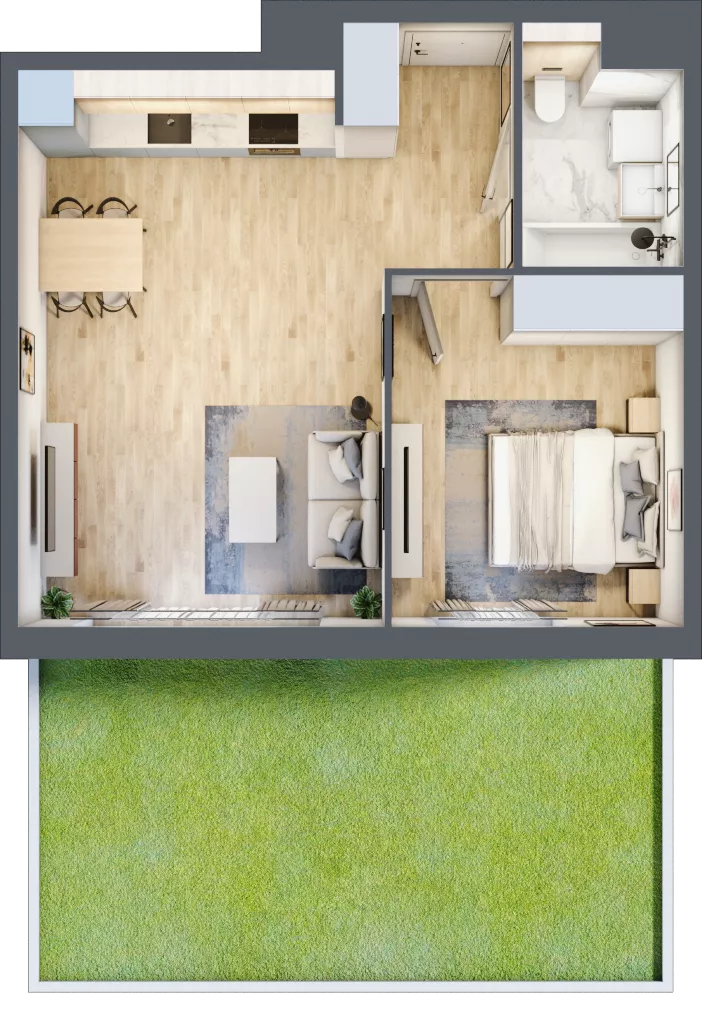 2 pokoje, mieszkanie 44,48 m², parter, oferta nr 2A.02, Akacjowa Wita, Kraków, Prądnik Czerwony, Rakowice, ul. Akacjowa