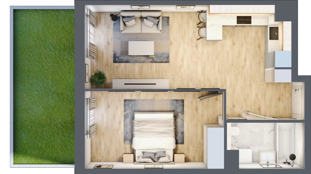 2 pokoje, mieszkanie 45,31 m², parter, oferta nr AI.0.M06, Przewóz 42 ATAL, Kraków, Podgórze, Płaszów, ul. Przewóz 42