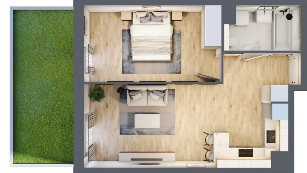 2 pokoje, mieszkanie 45,32 m², parter, oferta nr AI.0.M05, Przewóz 42 ATAL, Kraków, Podgórze, Płaszów, ul. Przewóz 42