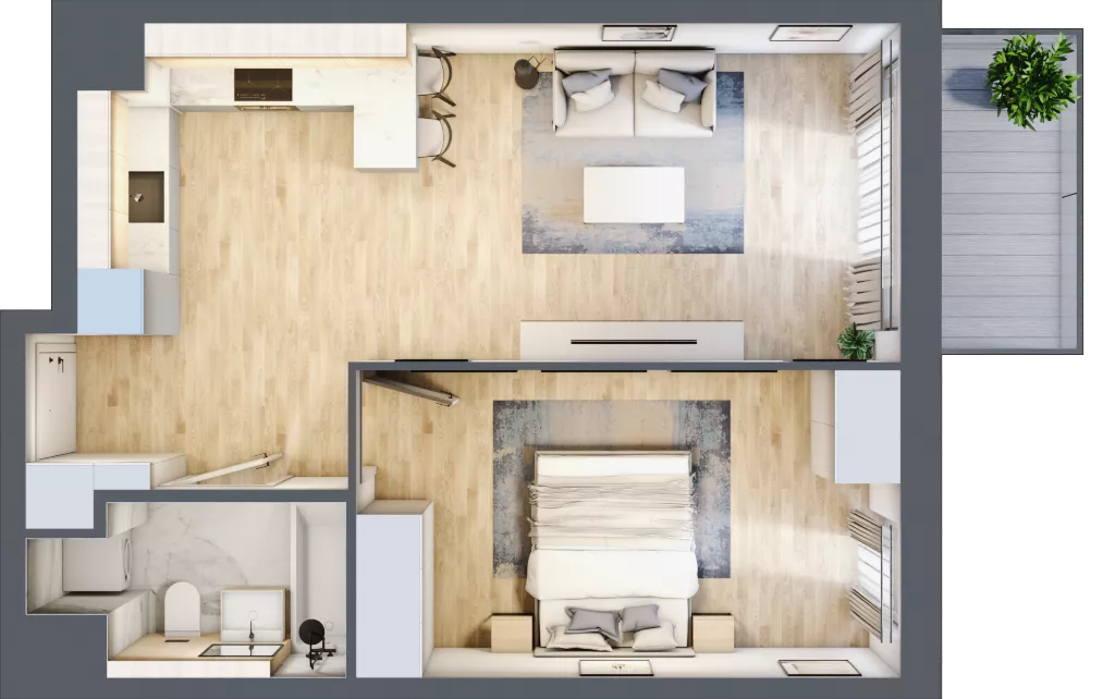 2 pokoje, mieszkanie 45,20 m², piętro 5, oferta nr AII.5.M74, Przewóz 42 ATAL, Kraków, Podgórze, Płaszów, ul. Przewóz 42