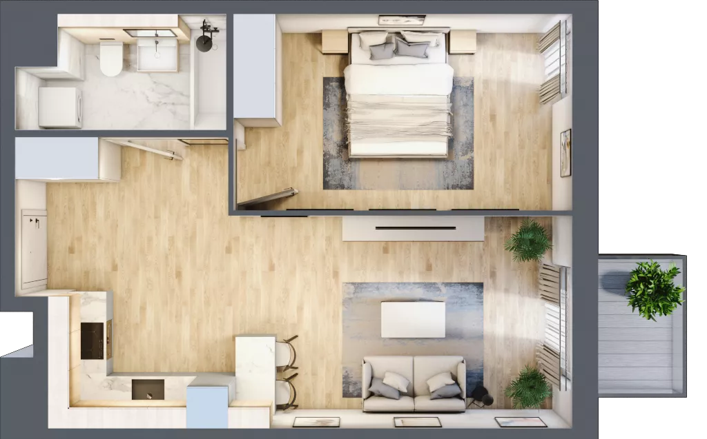 2 pokoje, mieszkanie 45,84 m², piętro 3, oferta nr AIII.3.M105, Przewóz 42 ATAL, Kraków, Podgórze, Płaszów, ul. Przewóz 42