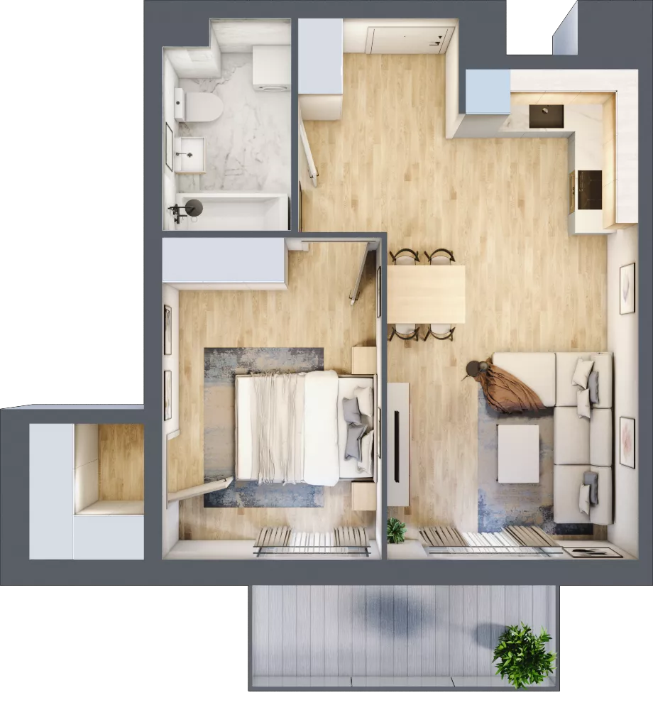 2 pokoje, mieszkanie 46,26 m², piętro 4, oferta nr B9-K4-4-2, Żerniki Na Novo III, Wrocław, Żerniki, ul. Maxa Berga