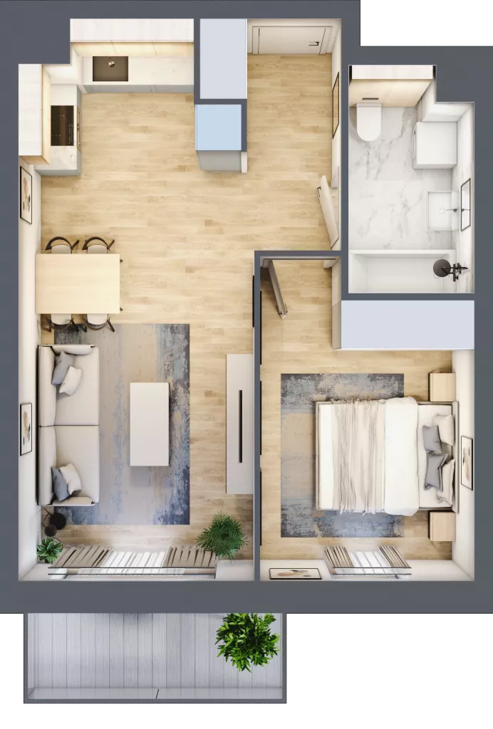 2 pokoje, mieszkanie 41,48 m², piętro 1, oferta nr S1.D.1.5, ATAL Idea Swarzędz II, Swarzędz, ul. Tabaki