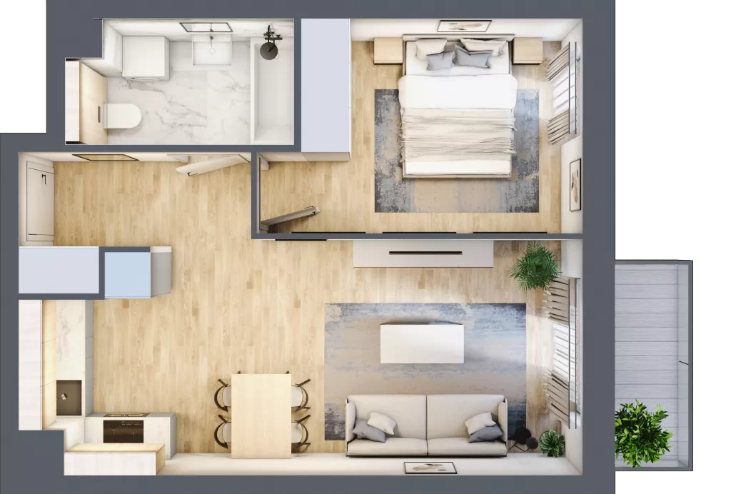 2 pokoje, mieszkanie 41,53 m², piętro 3, oferta nr S1.E.3.3, ATAL Idea Swarzędz II, Swarzędz, ul. Tabaki