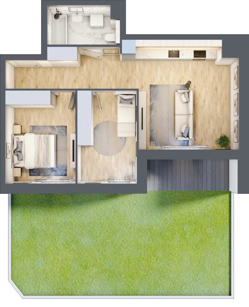 3 pokoje, mieszkanie 58,49 m², parter, oferta nr 2B.0.27, Nowa Francuska IIA, Katowice, Osiedle Paderewskiego-Muchowiec, Muchowiec, ul. Szybowcowa