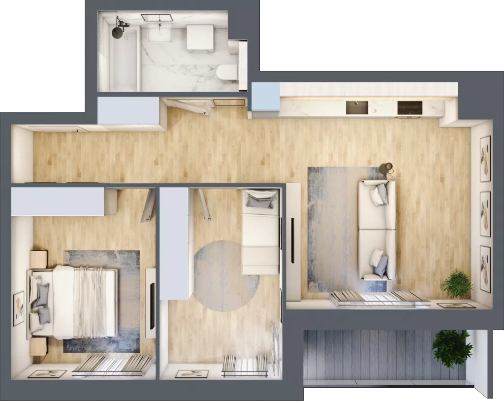 3 pokoje, mieszkanie 58,49 m², piętro 1, oferta nr 2B.1.31, Nowa Francuska IIA, Katowice, Osiedle Paderewskiego-Muchowiec, Muchowiec, ul. Szybowcowa
