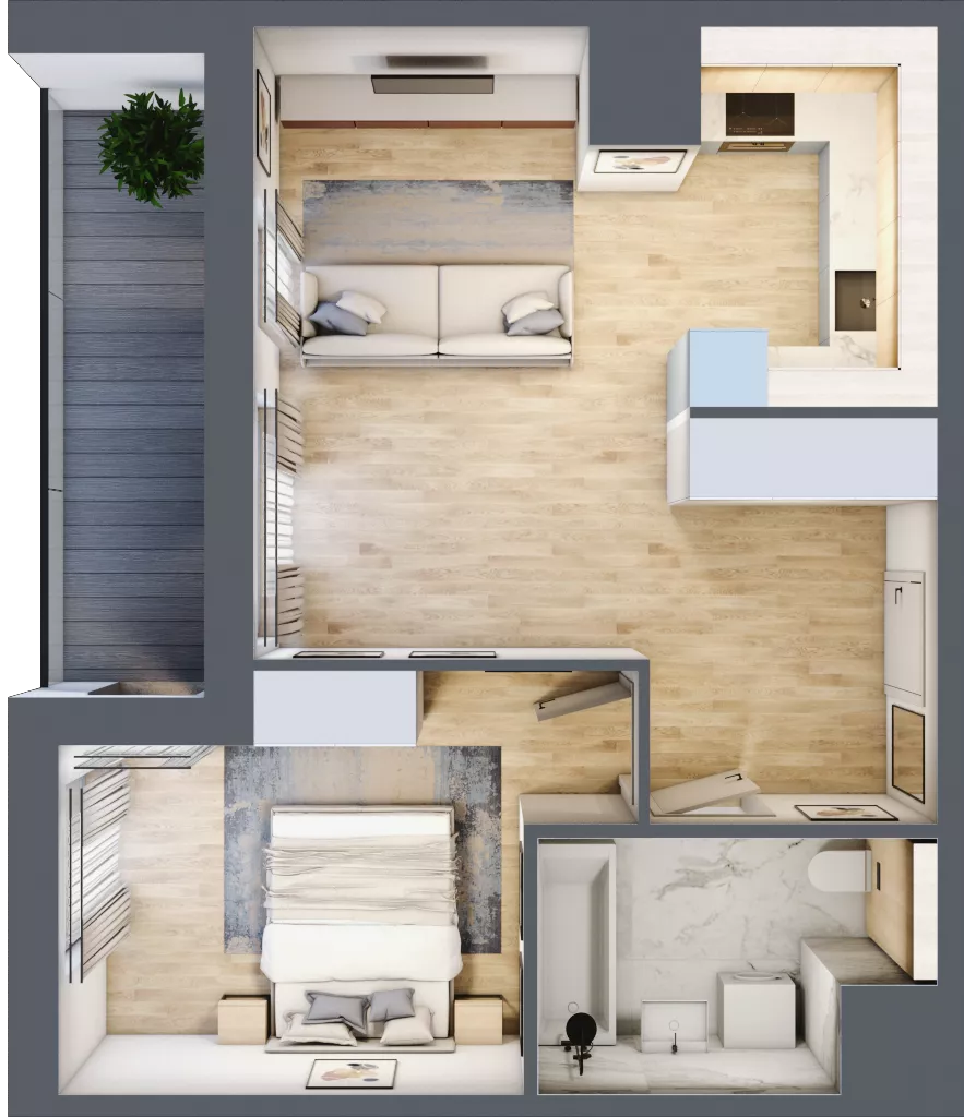 2 pokoje, mieszkanie 44,16 m², piętro 4, oferta nr 2C.4.104, Nowa Francuska IIA, Katowice, Osiedle Paderewskiego-Muchowiec, Muchowiec, ul. Szybowcowa