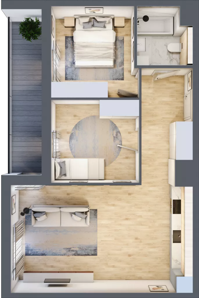 3 pokoje, mieszkanie 59,02 m², piętro 5, oferta nr 2B.5.49, Nowa Francuska IIA, Katowice, Osiedle Paderewskiego-Muchowiec, Muchowiec, ul. Szybowcowa